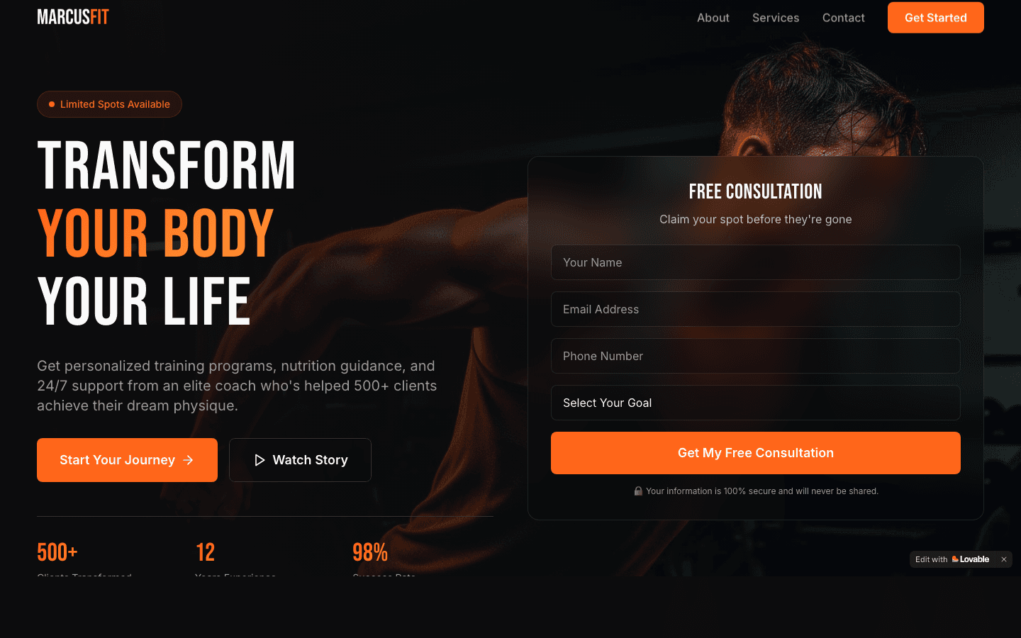 Marcus Fit website screenshot